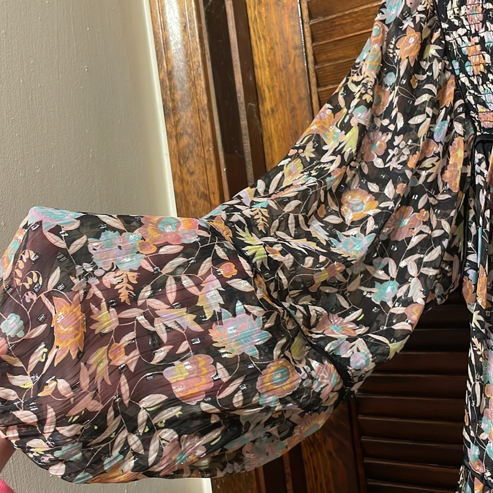 Free People Swinging Sheer Tiered Floral Print Babydoll Mini Dress - Picture 4 of 7